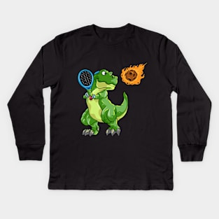 Dino with Tennis racket and Ball at Tennis Kids Long Sleeve T-Shirt